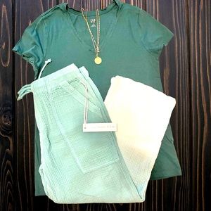 Young Fabulous & Broke; small aqua ombré cotton drawstring pants